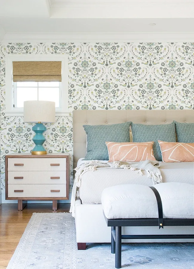 A-Street Prints Britt Sea Green Embroidered Damask Wallpaper - SKU 4066-26510