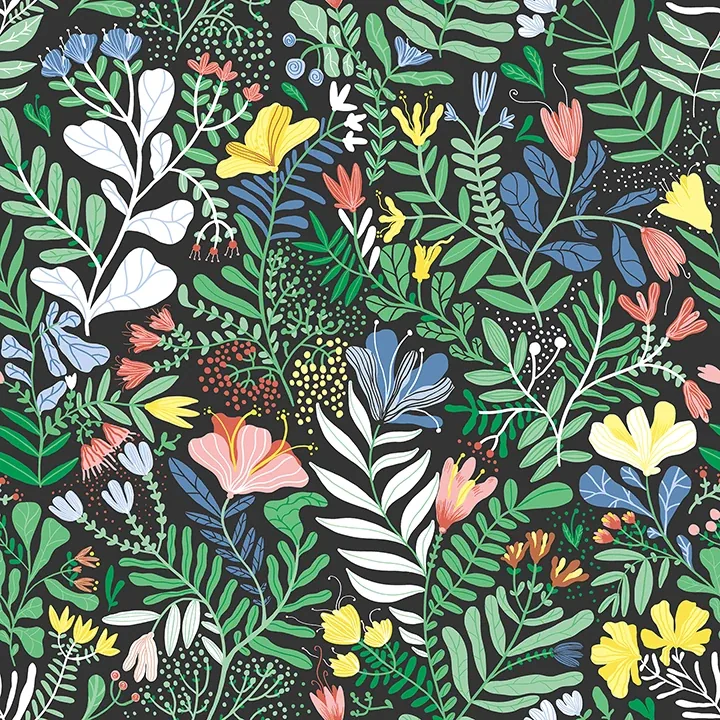 4143-22006 | Brittsommar Black Woodland Floral Wallpaper