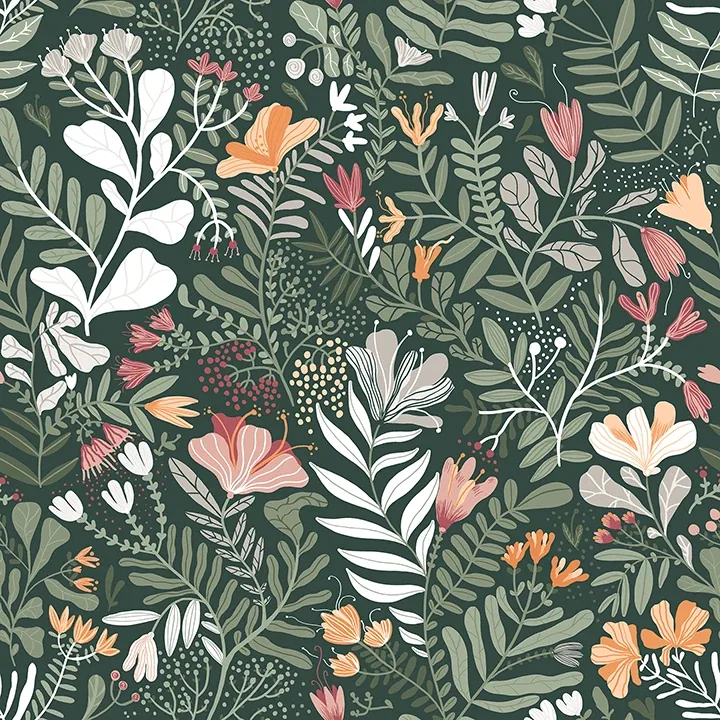 4143-22009 | Brittsommar Evergreen Woodland Floral Wallpaper