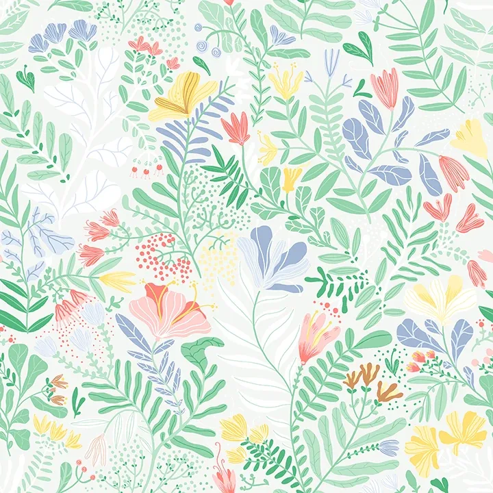 4143-22007 | Brittsommar Light Green Woodland Floral Wallpaper