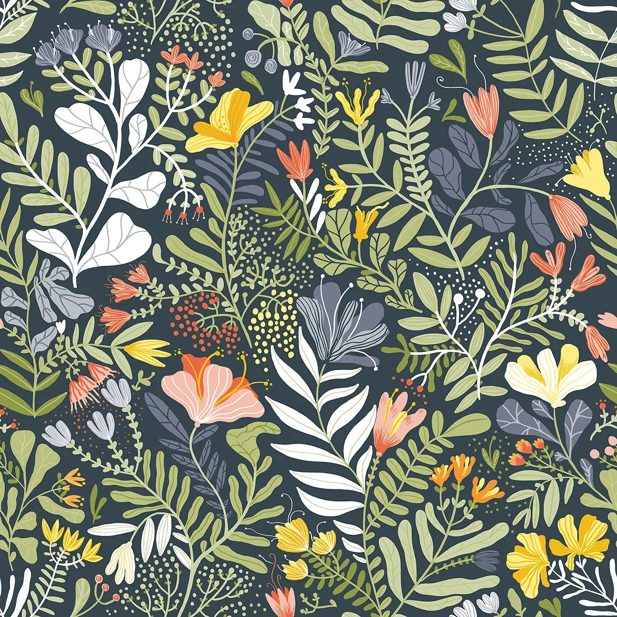 2999-55010 | Brittsommar Navy Blue Woodland Floral Wallpaper
