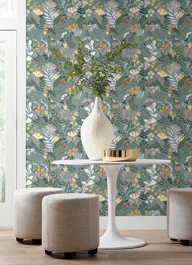 A-Street Prints Brittsommar Slate Woodland Floral Wallpaper - SKU 4143-22008