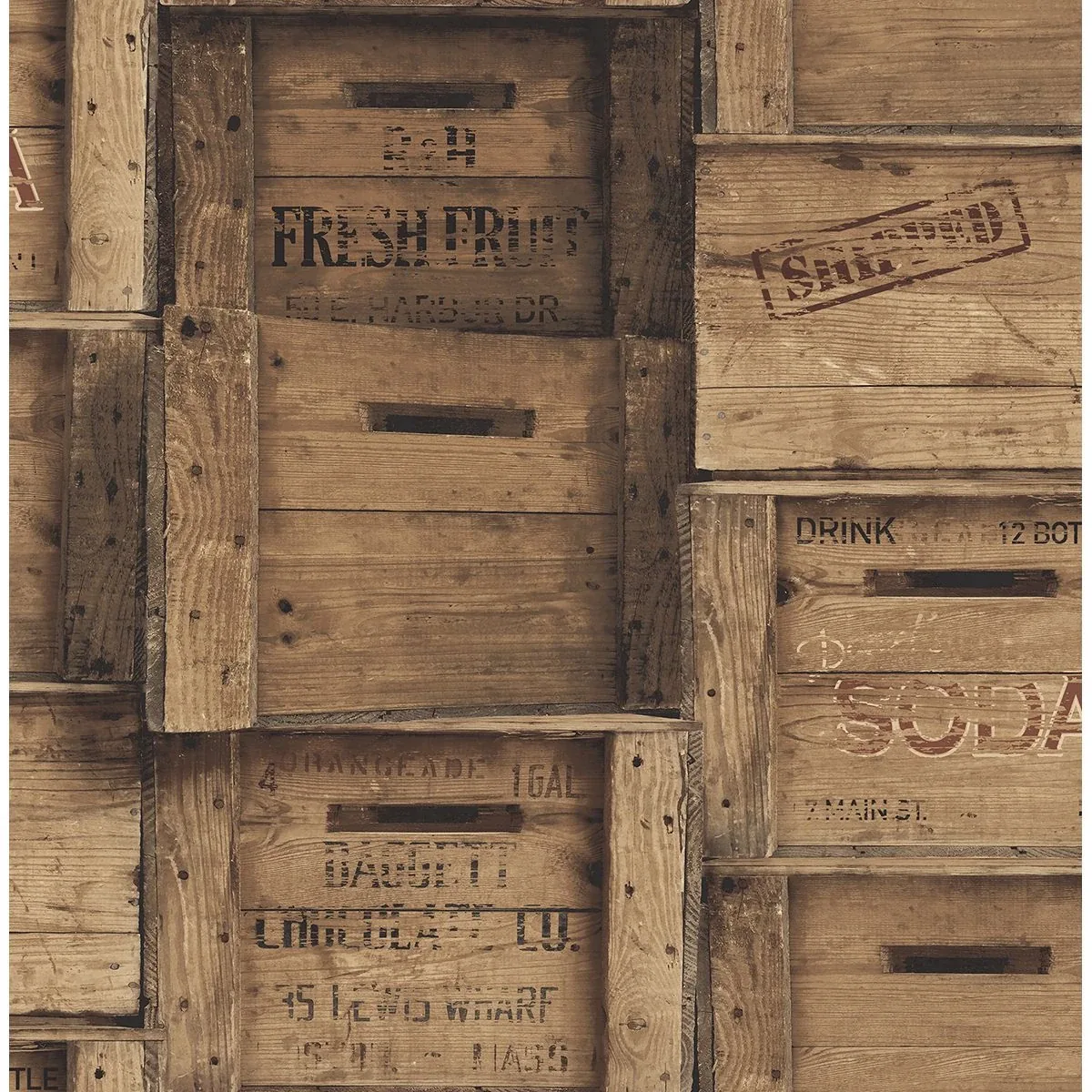 A-Street Prints Brown Wood Crates Wallpaper - SKU 2701-22348