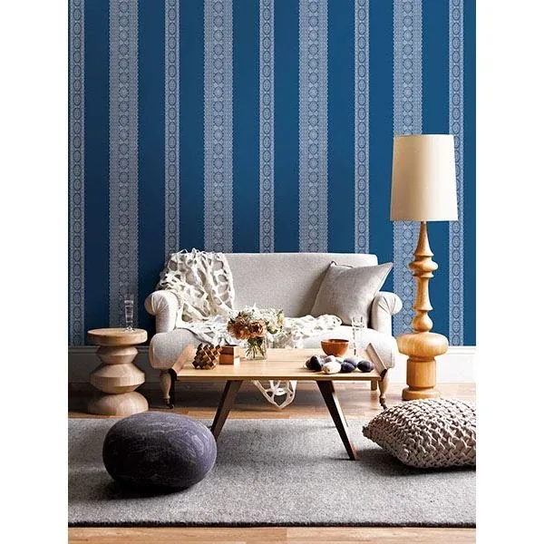 A-Street Prints Brynn Indigo Paisley Stripe Wallpaper - SKU 1014-001832