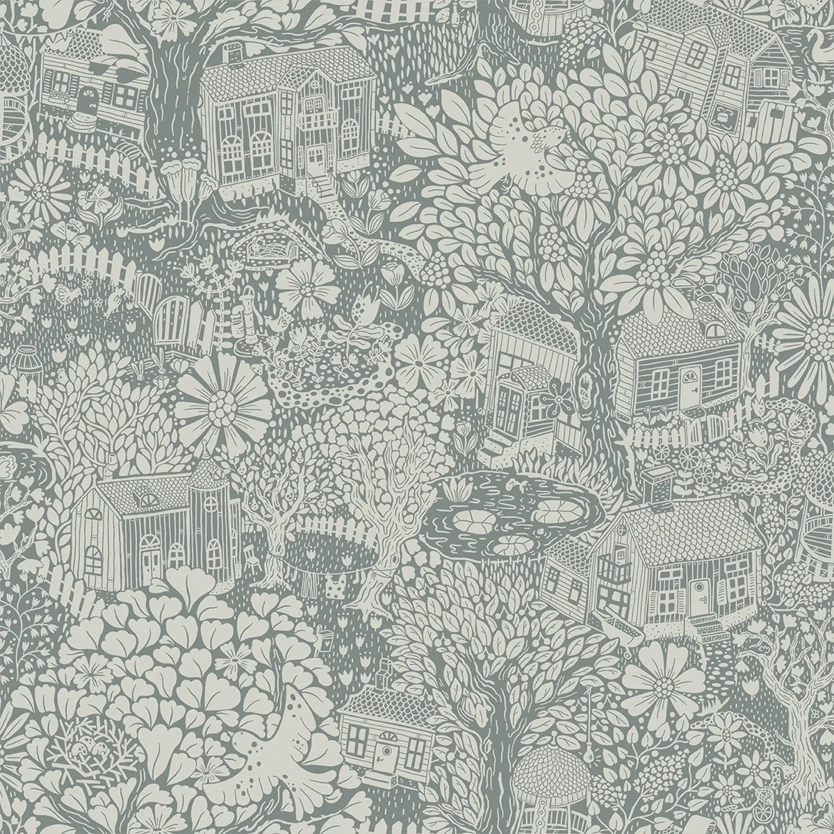 A-Street Prints Bygga Bo Blue Woodland Village Wallpaper - SKU 4111-63005