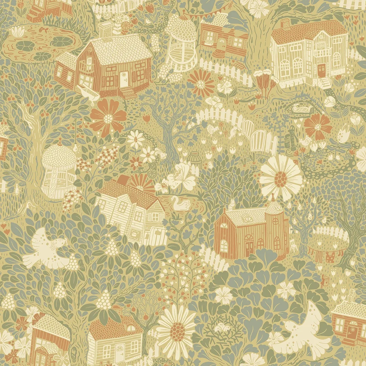 4111-63002 | Bygga Bo Butter Woodland Village Wallpaper