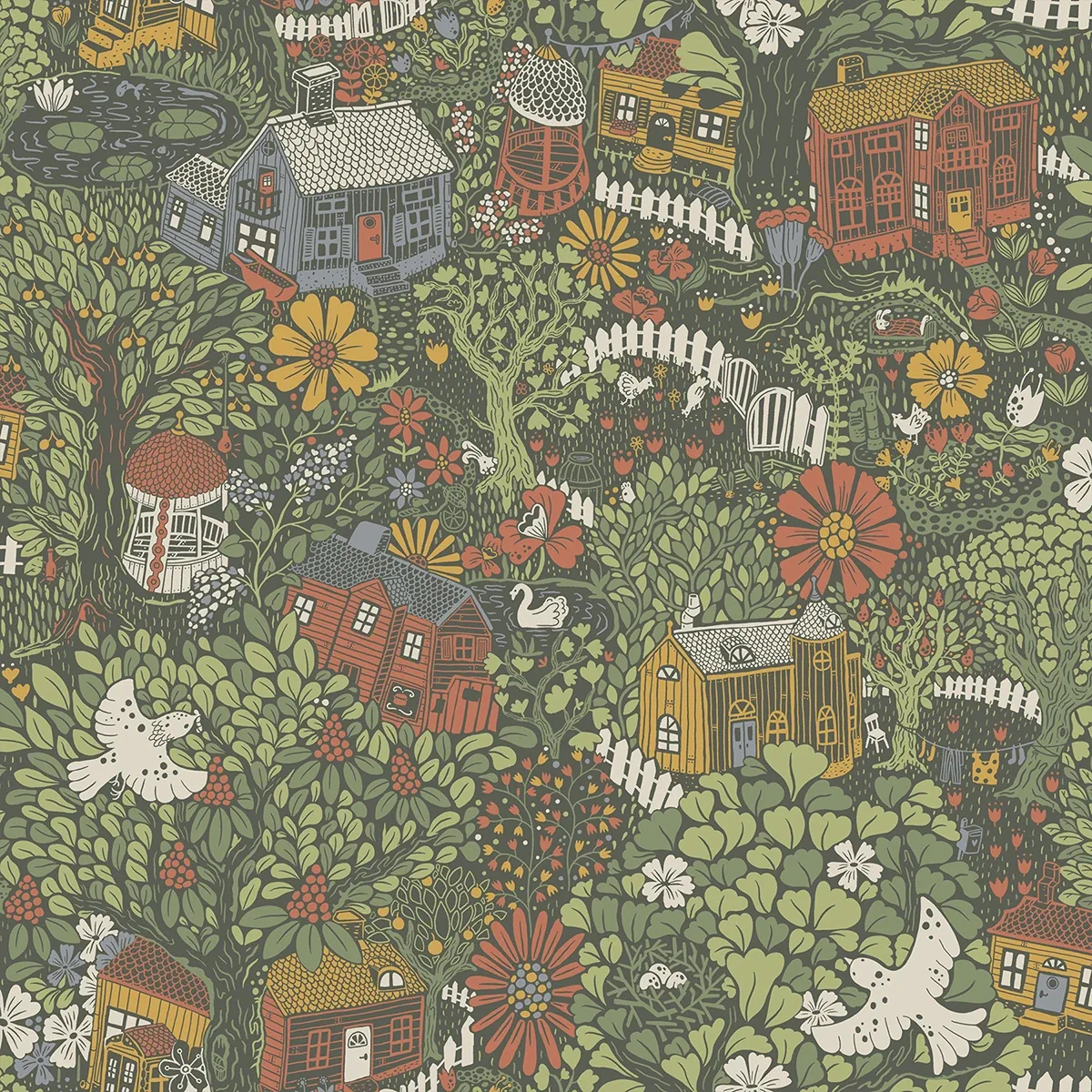 4111-63003 | Bygga Bo Green Woodland Village Wallpaper