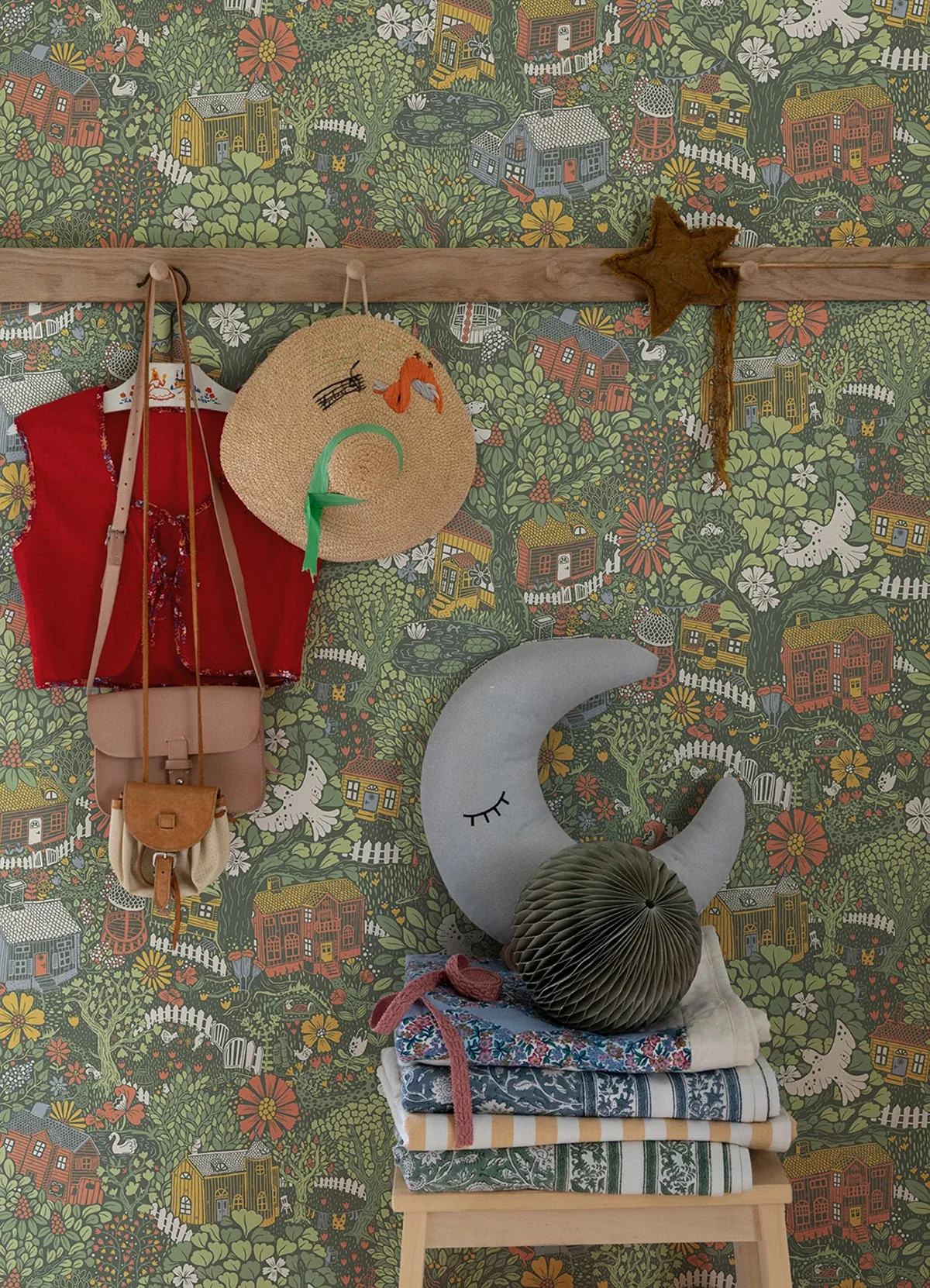 A-Street Prints Bygga Bo Green Woodland Village Wallpaper - SKU 4111-63003