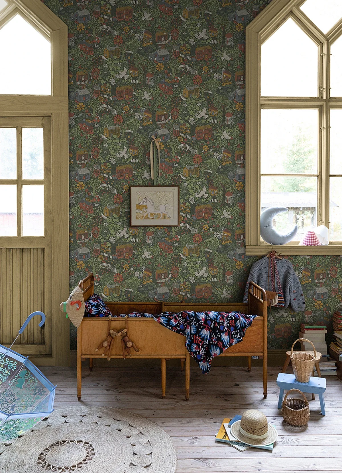 A-Street Prints Bygga Bo Green Woodland Village Wallpaper - SKU 4111-63003