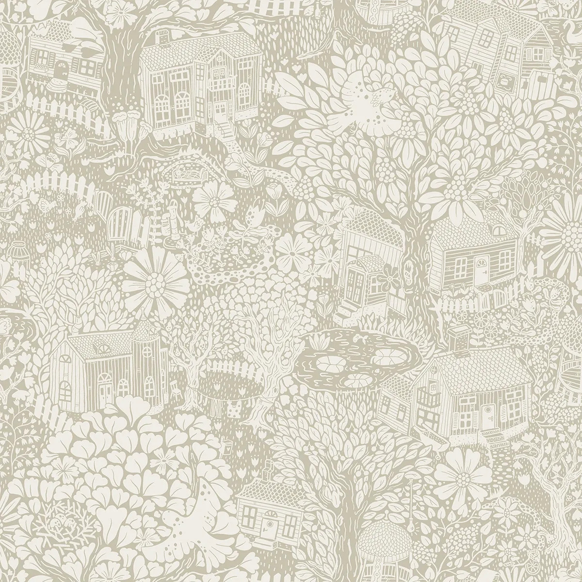 4111-63006 | Bygga Bo Light Grey Woodland Village Wallpaper