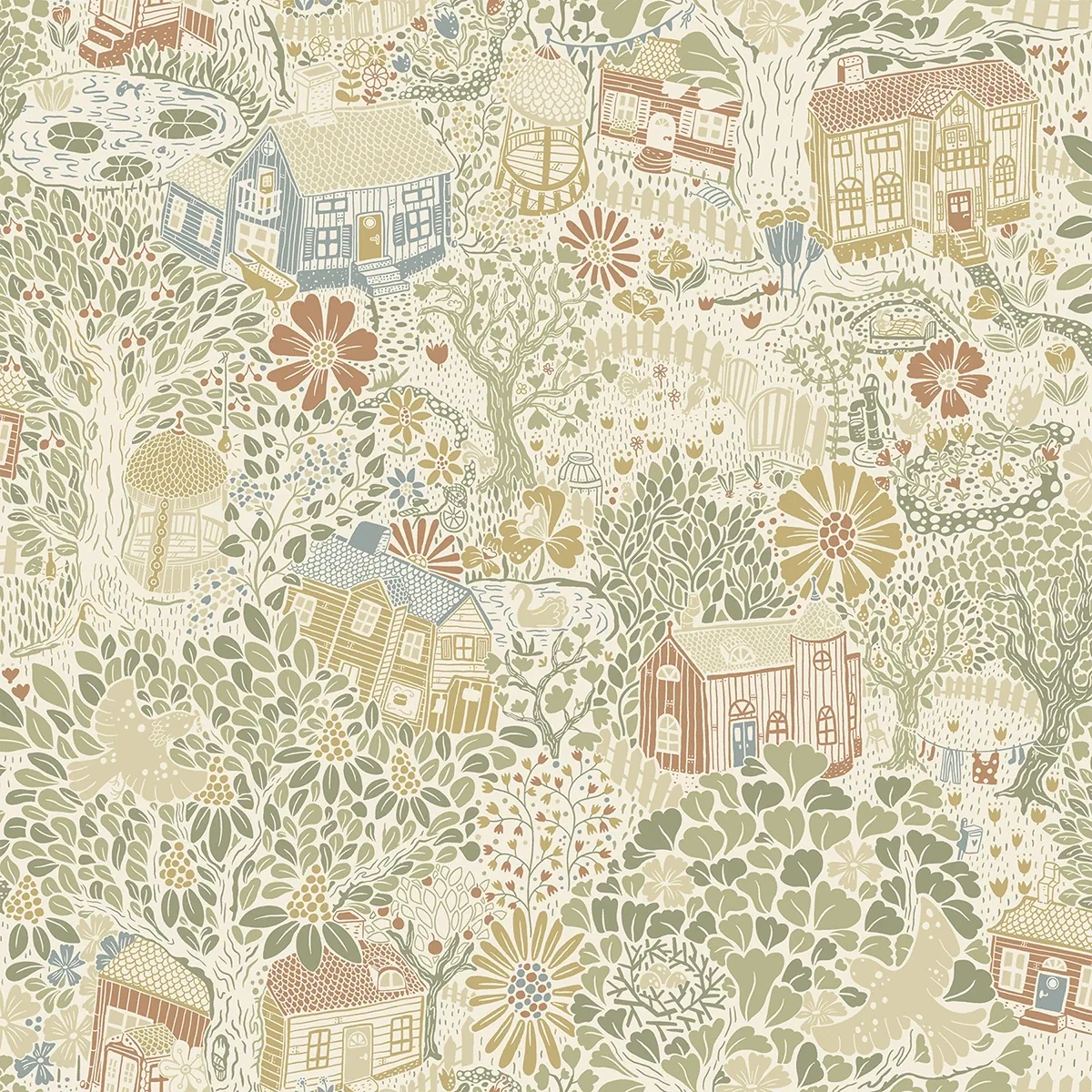 4111-63001 | Bygga Bo Neutral Woodland Village Wallpaper