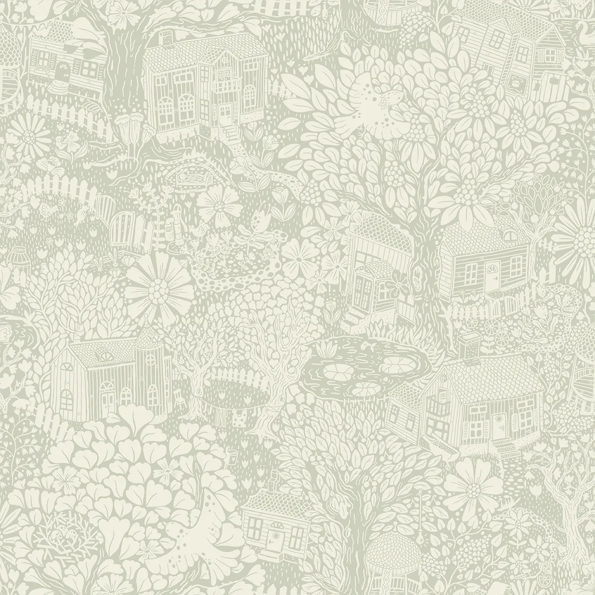 4111-63004 | Bygga Bo Seafoam Woodland Village Wallpaper