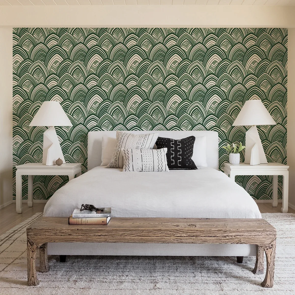 A-Street Prints Cabarita Green Art Deco Flocked Leaves Wallpaper - SKU 2969-87354