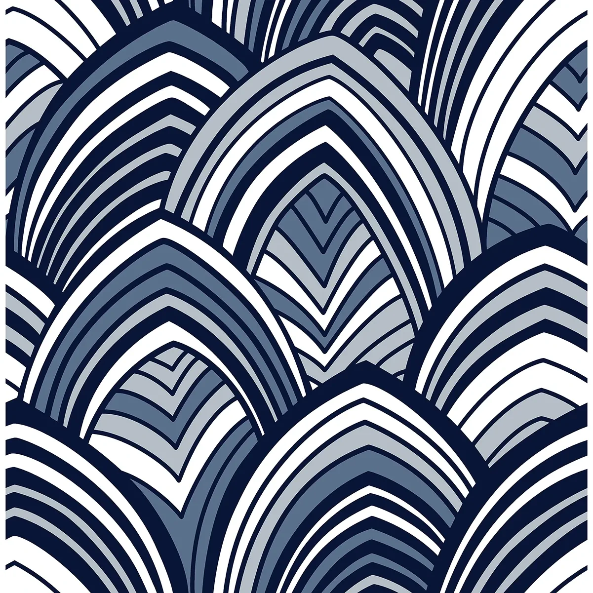 2969-87351 | Cabarita Indigo Art Deco Flocked Leaves Wallpaper