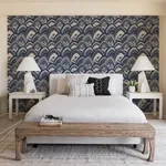 A-Street Prints Cabarita Indigo Art Deco Flocked Leaves Wallpaper - SKU 2969-87351