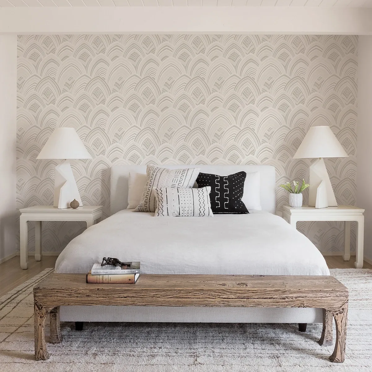 A-Street Prints Cabarita White Art Deco Flocked Leaves Wallpaper - SKU 2969-87352