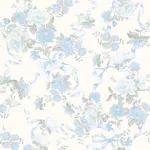 A-Street Prints Cabbage Rose Bow Dusty River Blue Ribbons & Roses Wallpaper - SKU AST4654