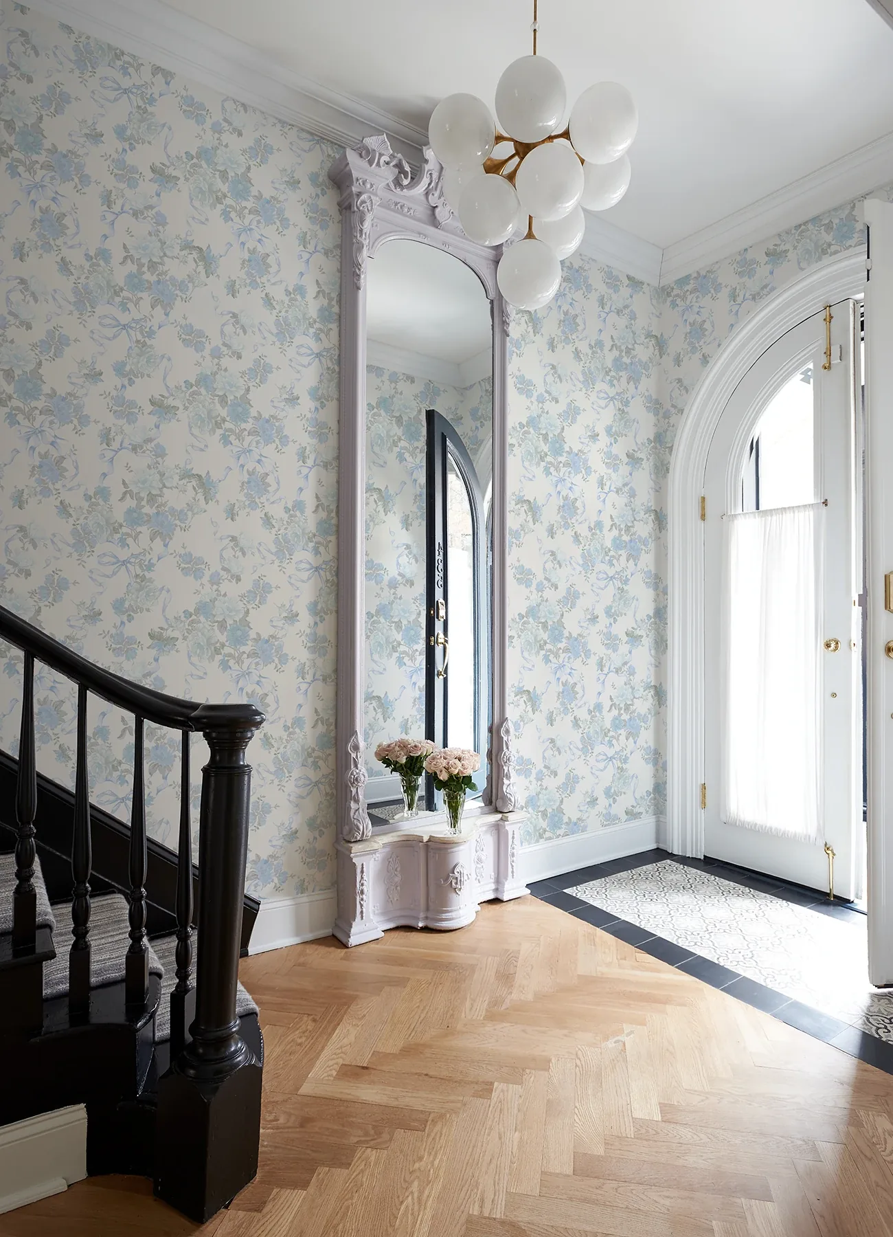 A-Street Prints Cabbage Rose Bow Dusty River Blue Ribbons & Roses Wallpaper - SKU AST4654