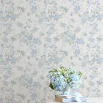 A-Street Prints Cabbage Rose Bow Dusty River Blue Ribbons & Roses Wallpaper - SKU AST4654