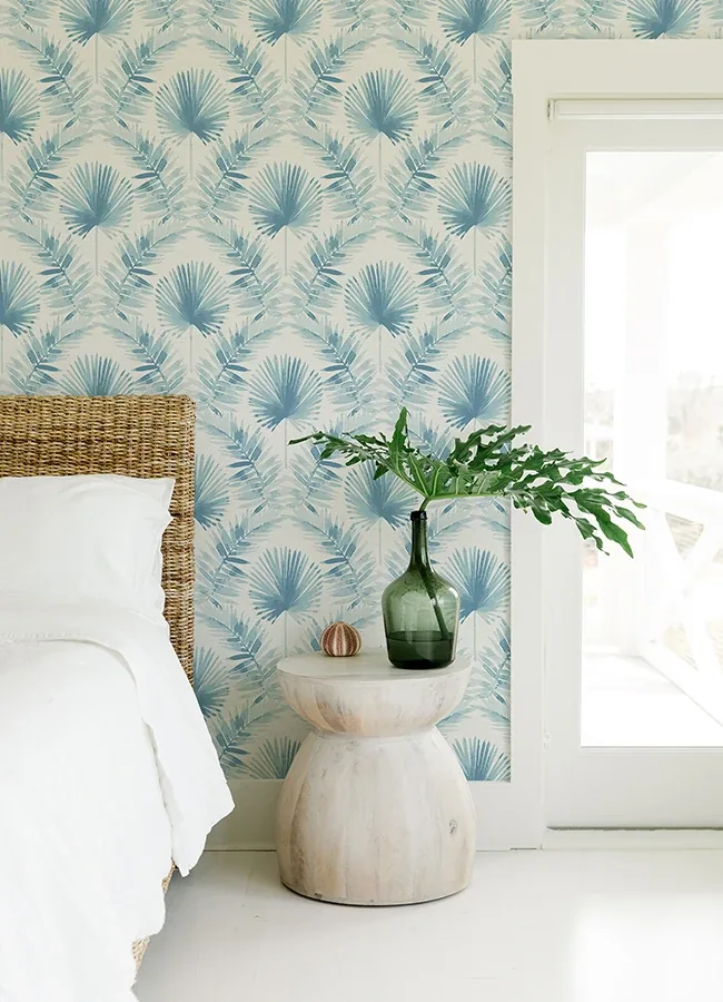 A-Street Prints Calla Blue Painted Palm Wallpaper - SKU 4121-26916