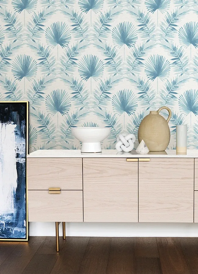 A-Street Prints Calla Blue Painted Palm Wallpaper - SKU 4121-26916