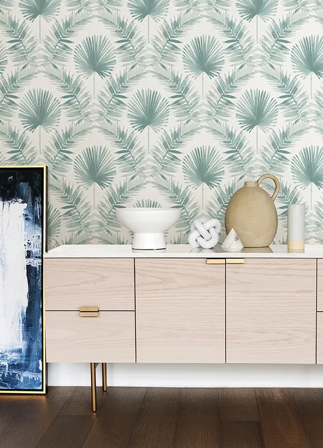 A-Street Prints Calla Teal Painted Palm Wallpaper - SKU 4121-26912