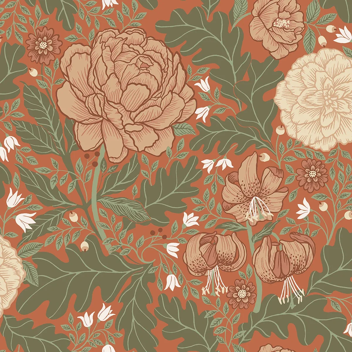 2999-14004 | Camille Red Peony & Lily Wallpaper