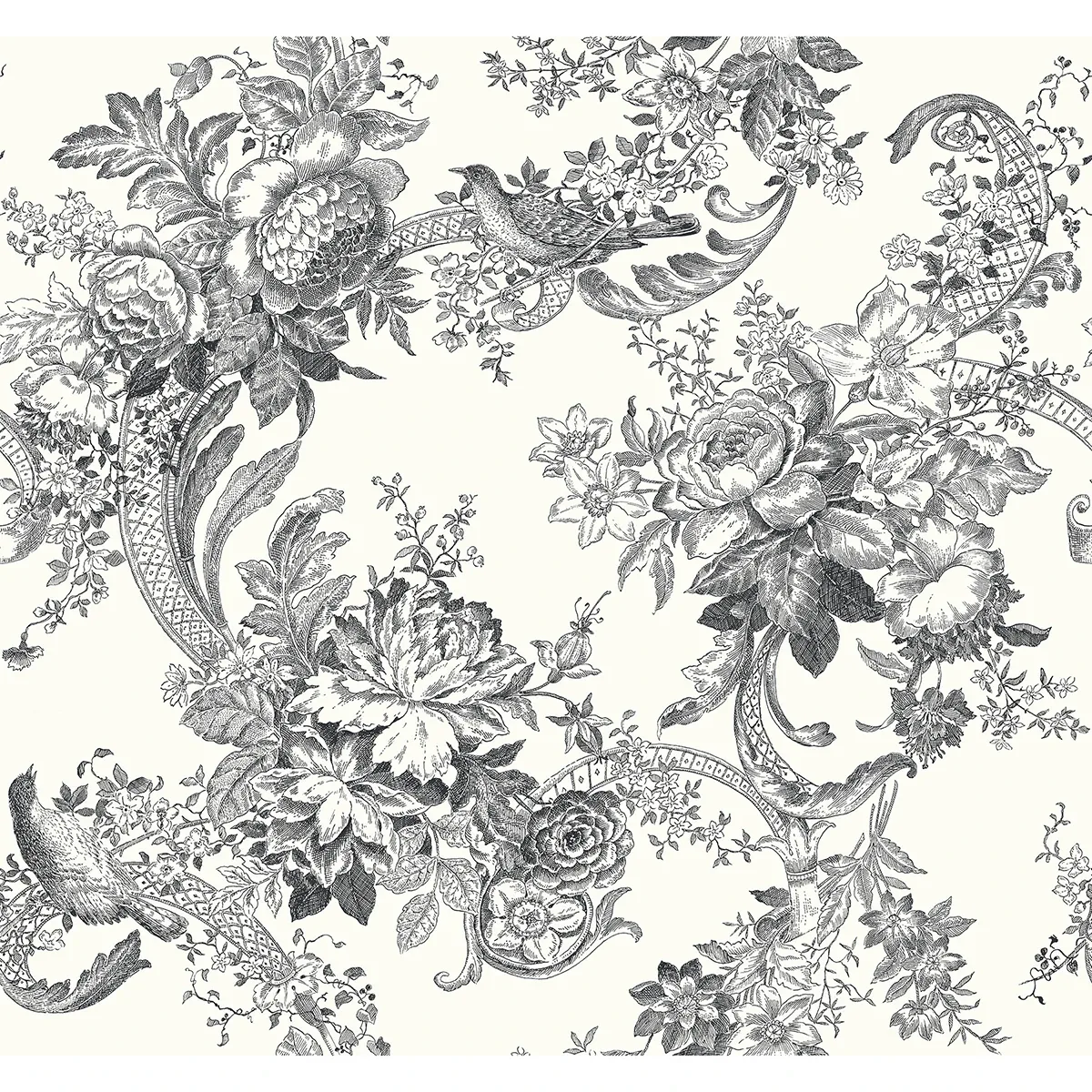 A-Street Prints Carmel Black Baroque Florals Wallpaper - SKU 2927-81600