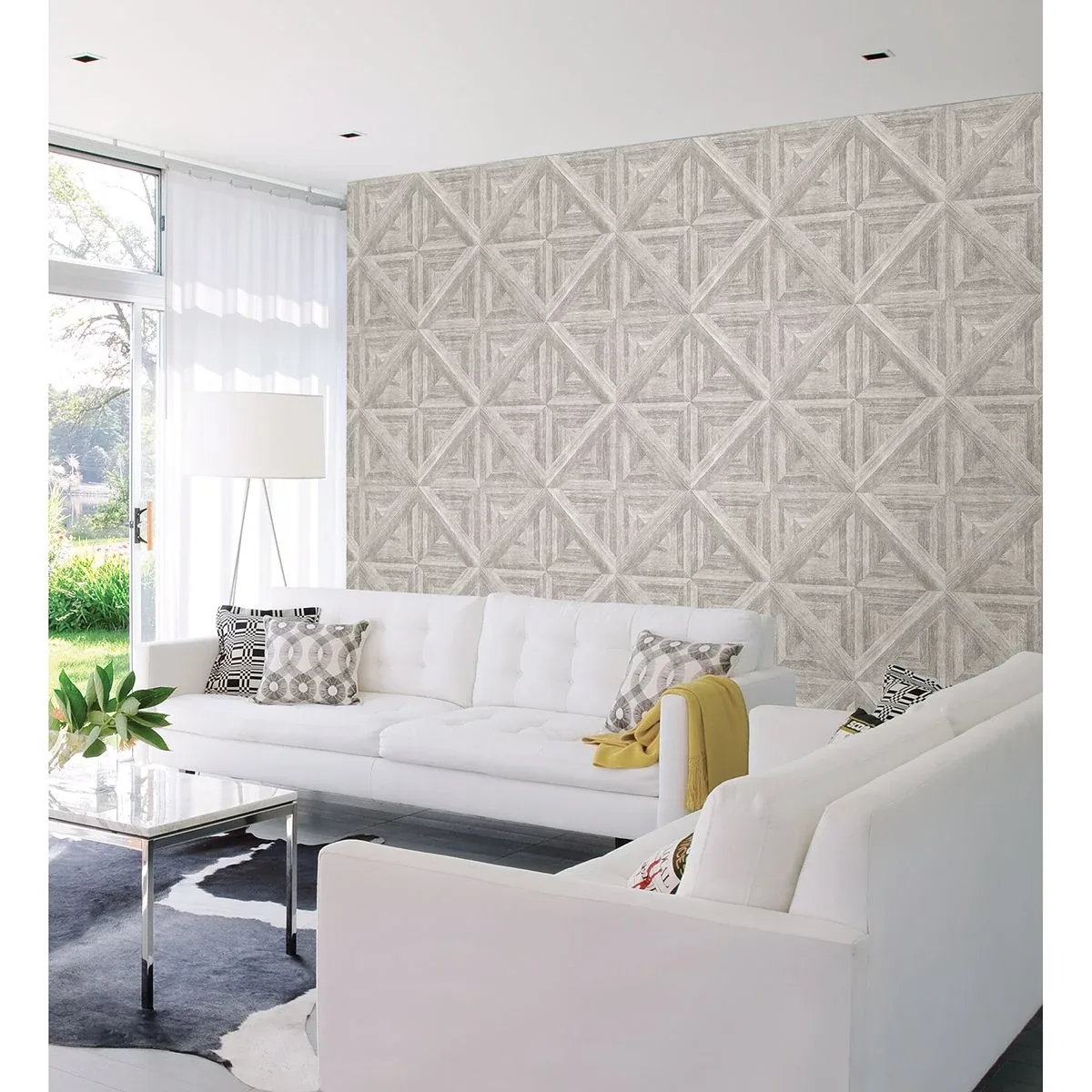 A-Street Prints Carriage White Geometric Wood Wallpaper - SKU 2922-24017