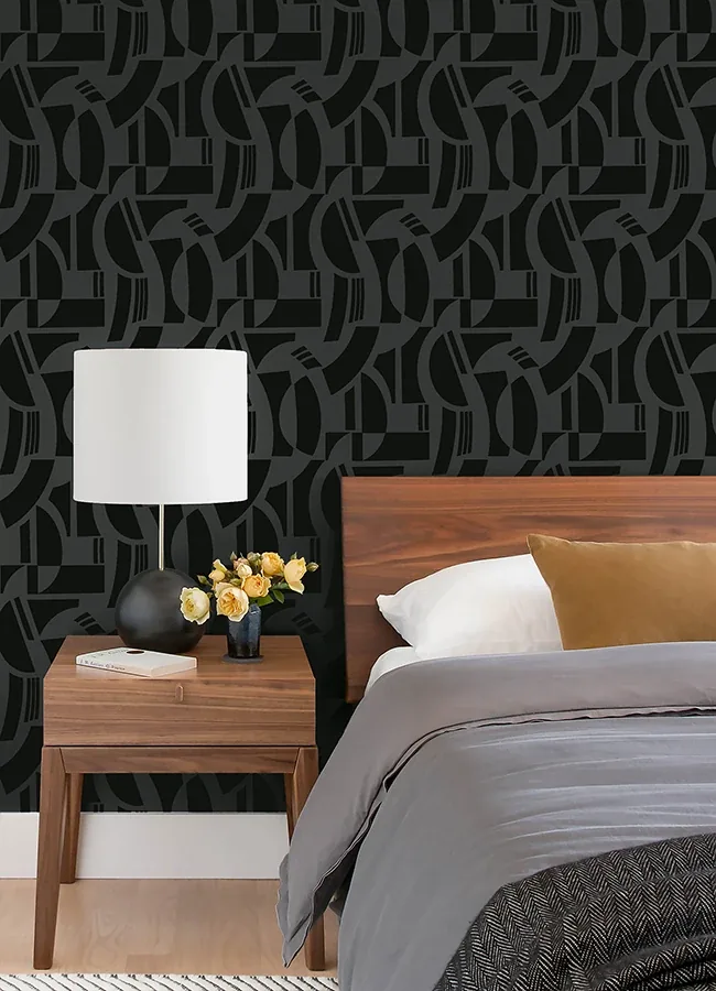 A-Street Prints Carter Black Geometric Flock Wallpaper | Wallpaper Twins A-Street Prints Carter Black Geometric Flock Wallpaper - SKU 4034-87379