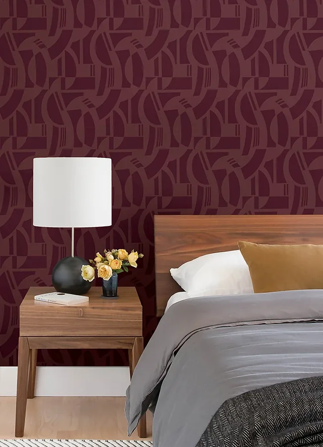 A-Street Prints Carter Burgundy Geometric Flock Wallpaper - SKU 4034-87380