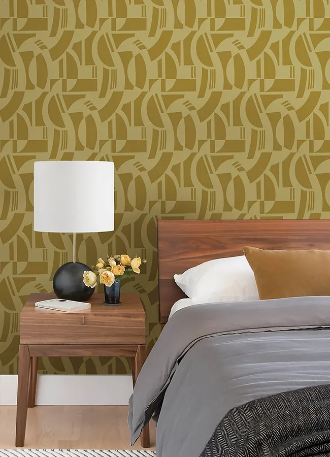 A-Street Prints Carter Gold Geometric Flock Wallpaper - SKU 4034-87382
