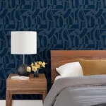 A-Street Prints Carter Indigo Geometric Flock Wallpaper - SKU 4034-87381