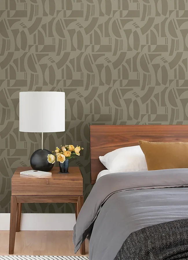 A-Street Prints Carter Light Brown Geometric Flock Wallpaper - SKU 4034-87383