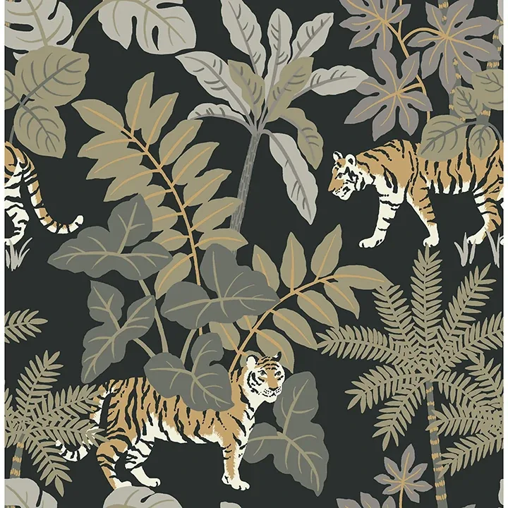A-Street Prints Caspian Charcoal Jungle Prowl Wallpaper - SKU 4146-27249