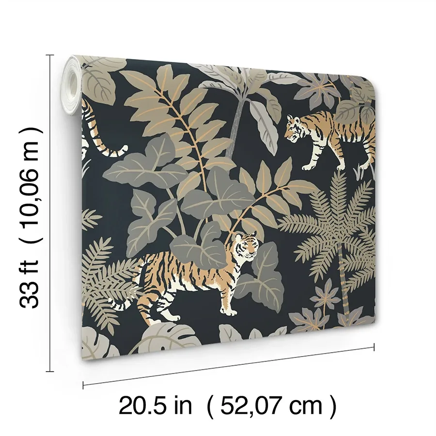 A-Street Prints Caspian Charcoal Jungle Prowl Wallpaper - SKU 4146-27249