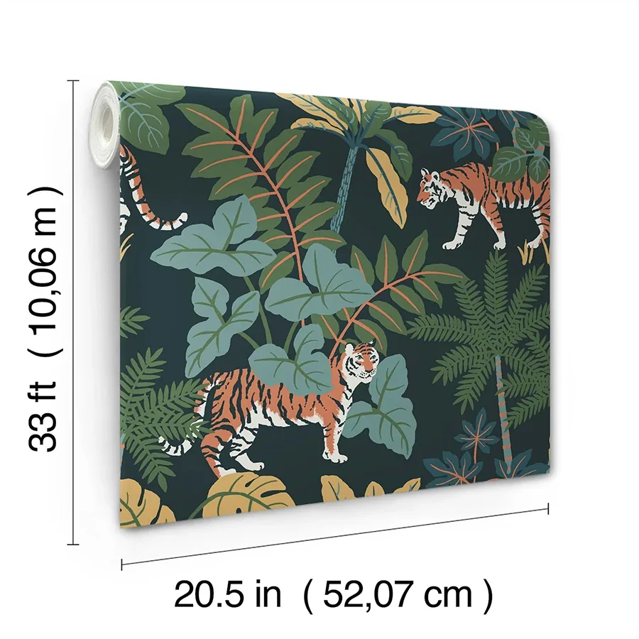 A-Street Prints Caspian Navy Jungle Prowl Wallpaper - SKU 4146-27248