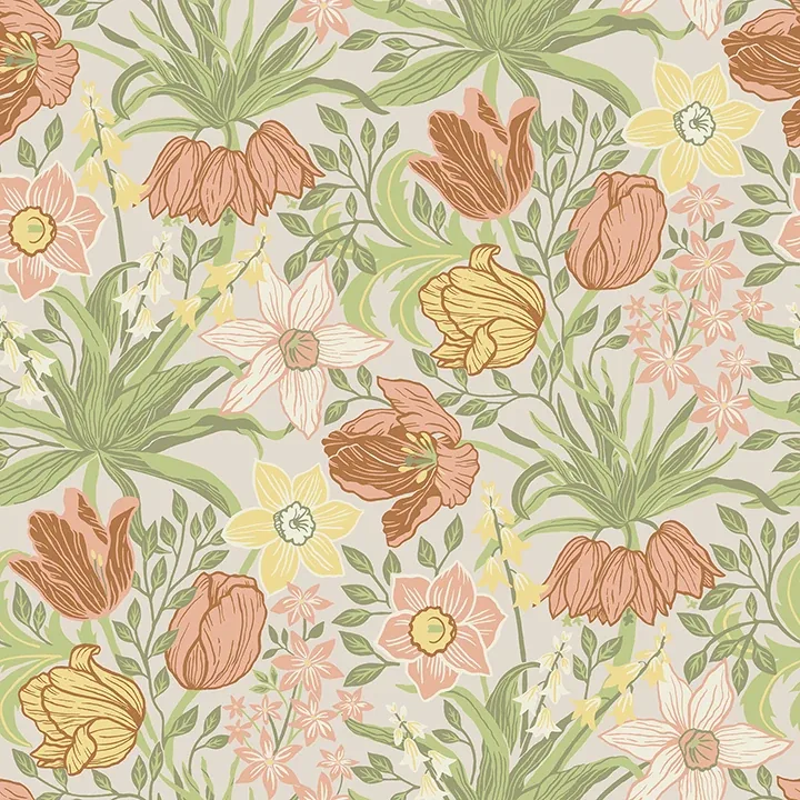 4143-34028 | Cecilia Chartreuse Tulip and Daffodil Wallpaper