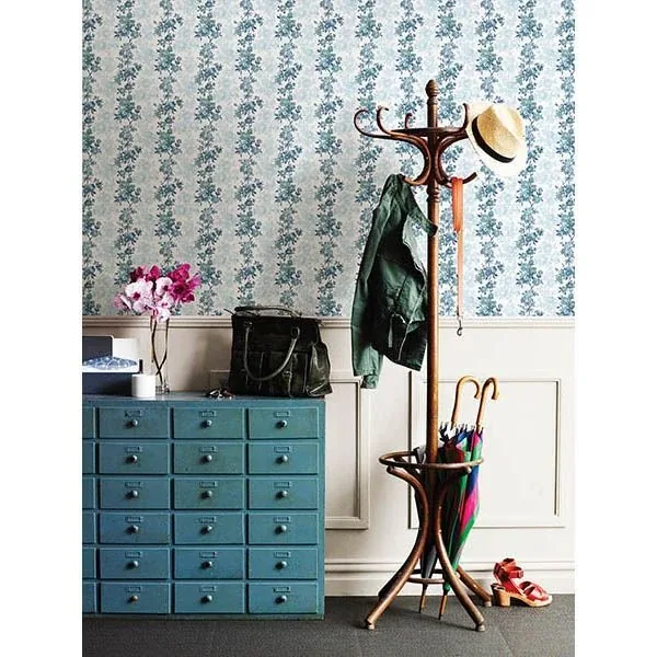A-Street Prints Charlise Blue Floral Stripe Wallpaper | Wallpaper Twins A-Street Prints Charlise Blue Floral Stripe Wallpaper - SKU 2657-22252