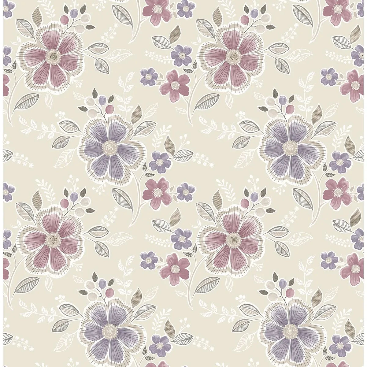 A-Street Prints Chloe Purple Floral Wallpaper - SKU 2657-22203