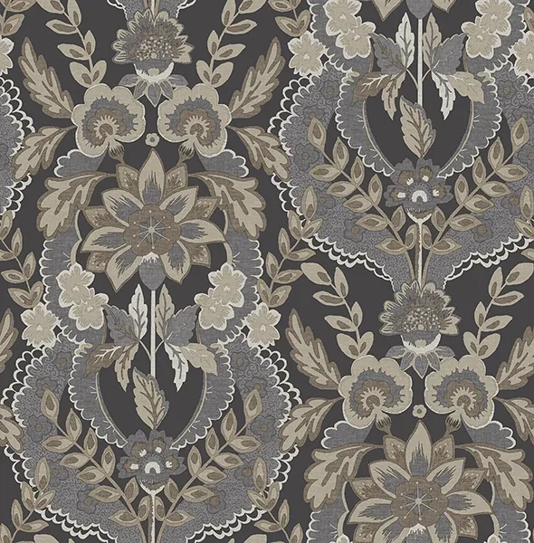 4173-27654 | Collins Charcoal Damask Wallpaper