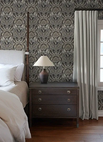 A-Street Prints Collins Charcoal Damask Wallpaper - SKU 4173-27654