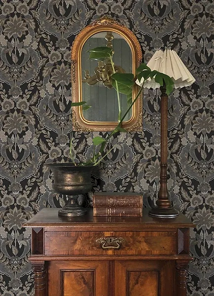 A-Street Prints Collins Charcoal Damask Wallpaper - SKU 4173-27654
