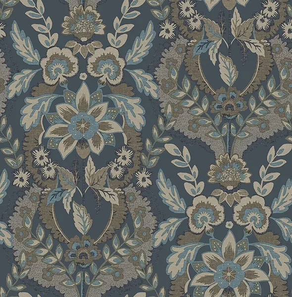 A-Street Prints Collins Teal Damask Wallpaper - SKU 4173-27653