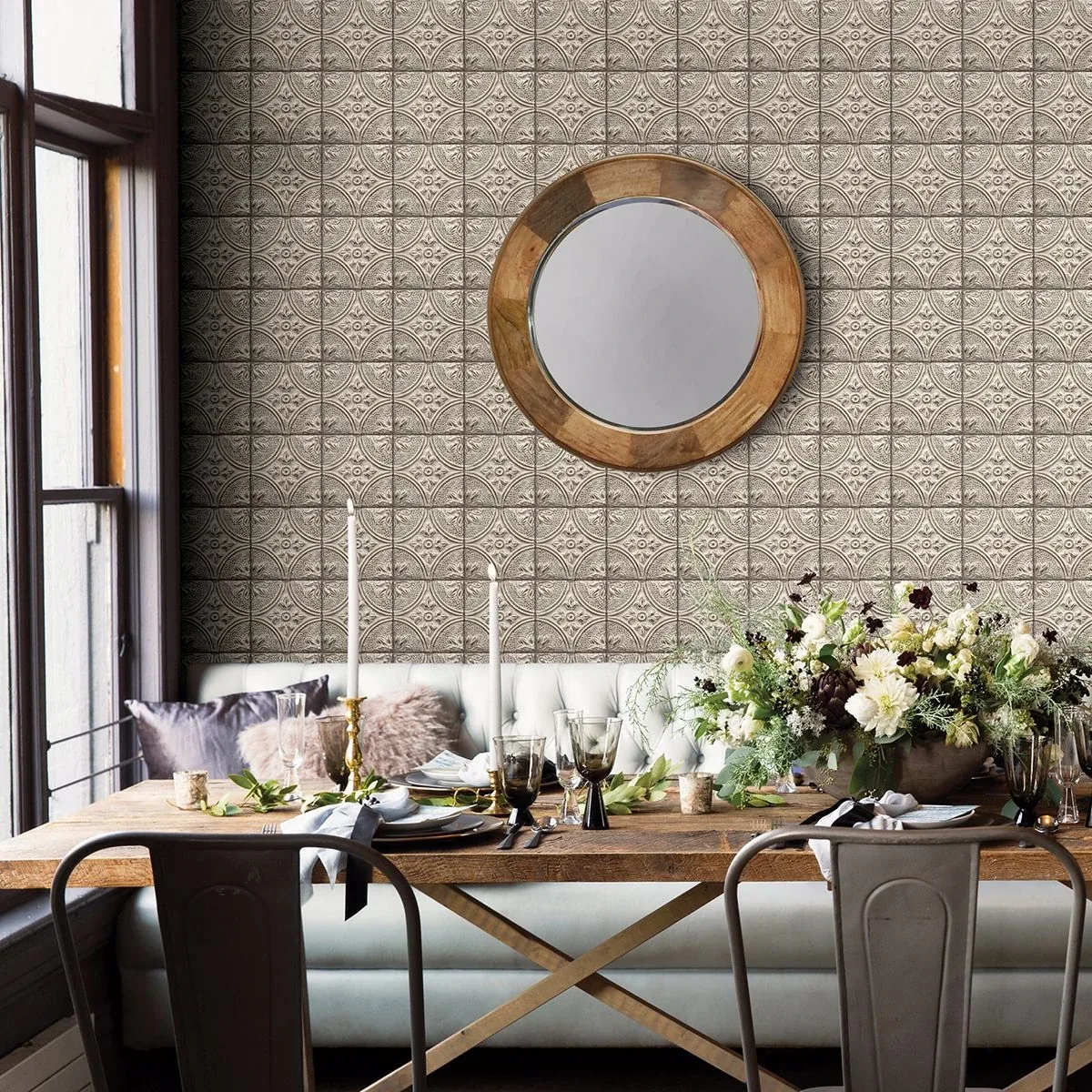 A-Street Prints Cornelius Grey Tin Ceiling Tile Wallpaper - SKU 2922-23764
