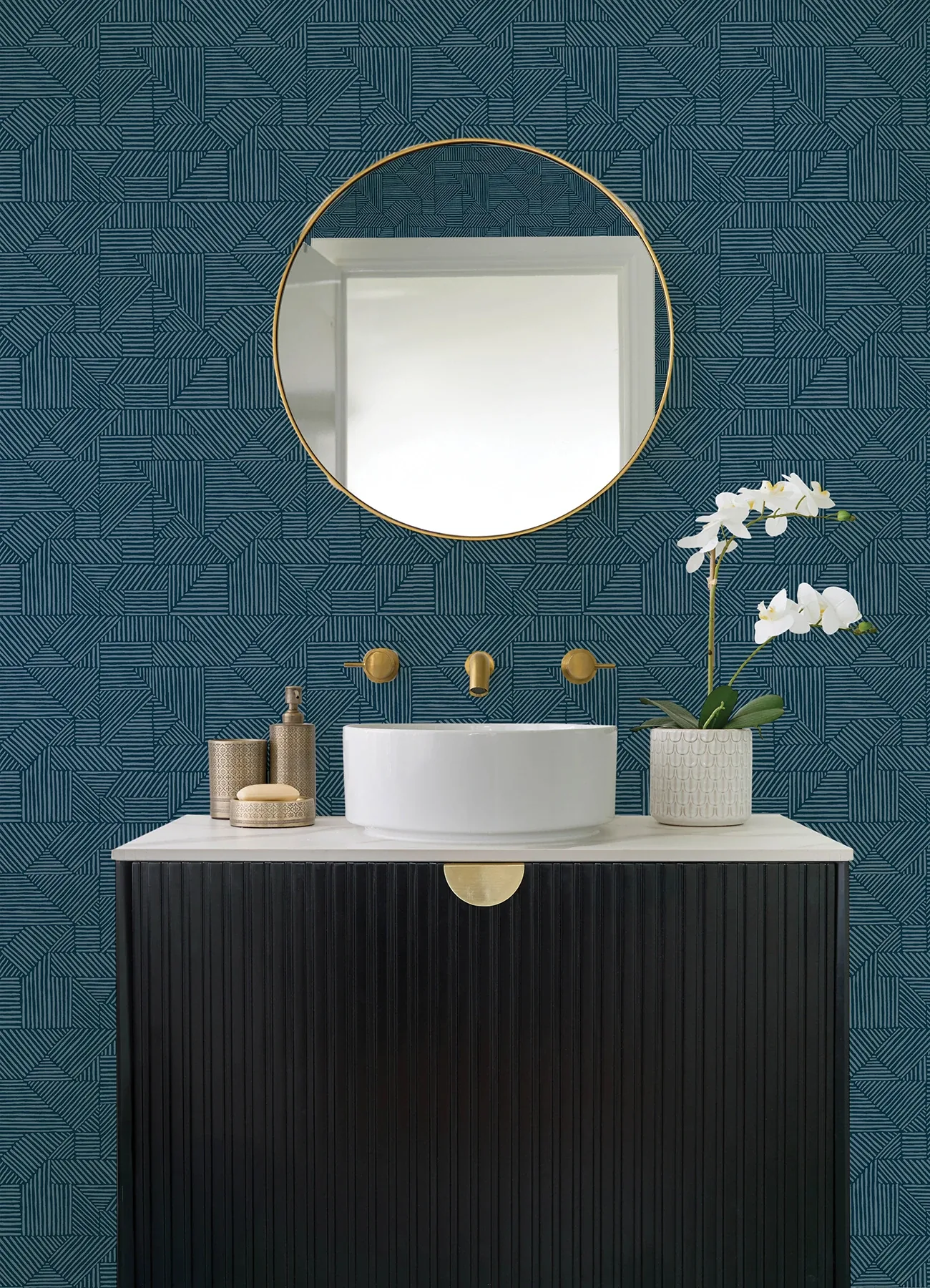 A-Street Prints Crescendo Dark Blue Block Geometric Wallpaper - SKU 4177-83301