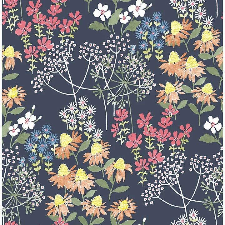 4122-27016 | Cultivate Navy Springtime Blooms Wallpaper