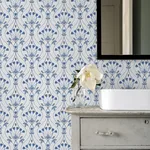 A-Street Prints Dard Blue Tulip Ogee Wallpaper - SKU 2970-26148