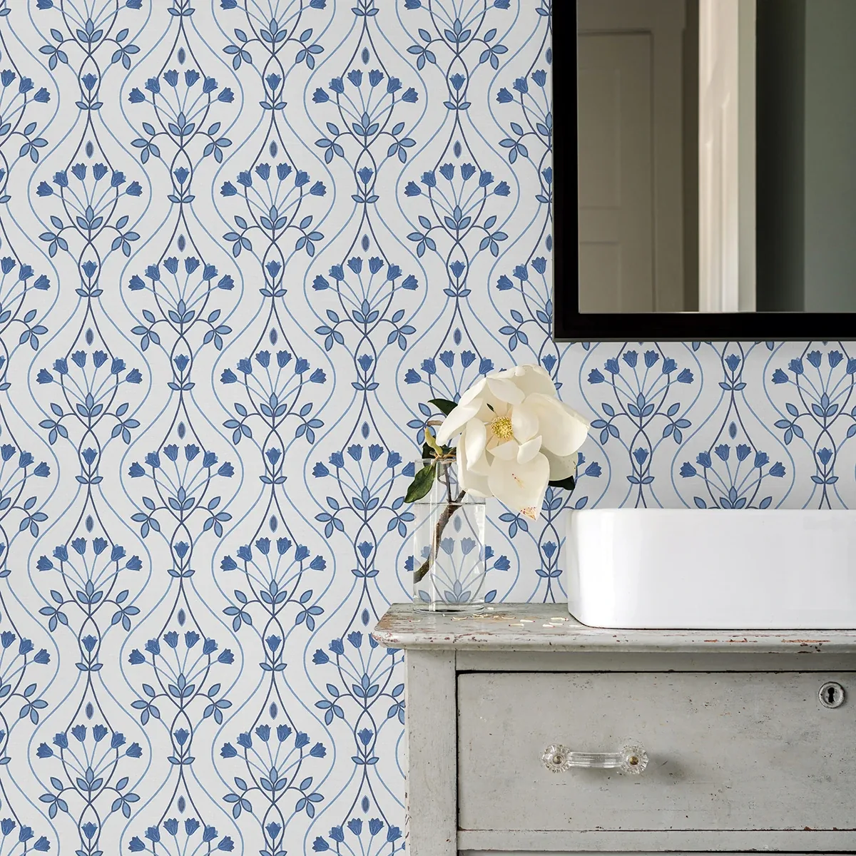 A-Street Prints Dard Blue Tulip Ogee Wallpaper - SKU 2970-26148