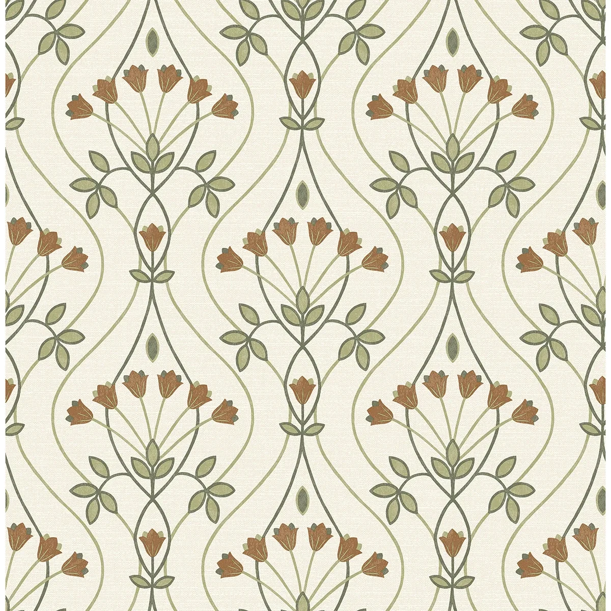 2970-26146 | Dard Green Tulip Ogee Wallpaper